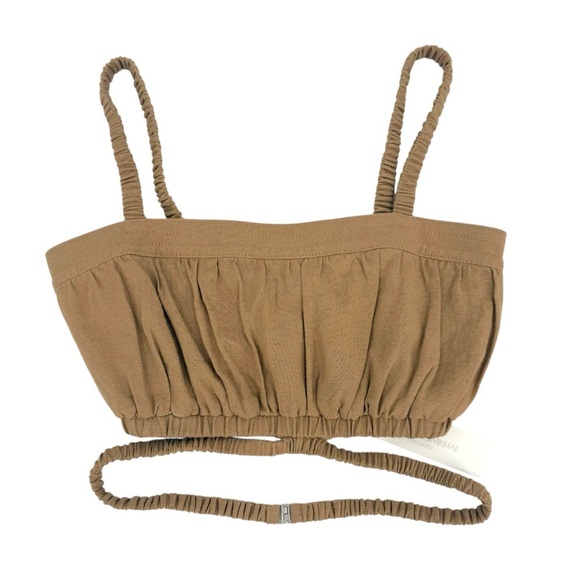 Jonathan Simkhai Clay Washed Linen Ruched Crop Top in Topaz Size S - Picture 3 of 10